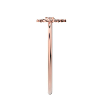 0.15 ct Round Cut Simulated Clear Diamond dainty Minimalist halo star simple Stackable floral 14K / 18K Solid Rose Gold everyday ring