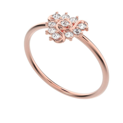 0.15 ct Round Cut Moissanite dainty Minimalist halo star cluster simple Stackable floral 14K / 18K Solid Rose Gold everyday ring