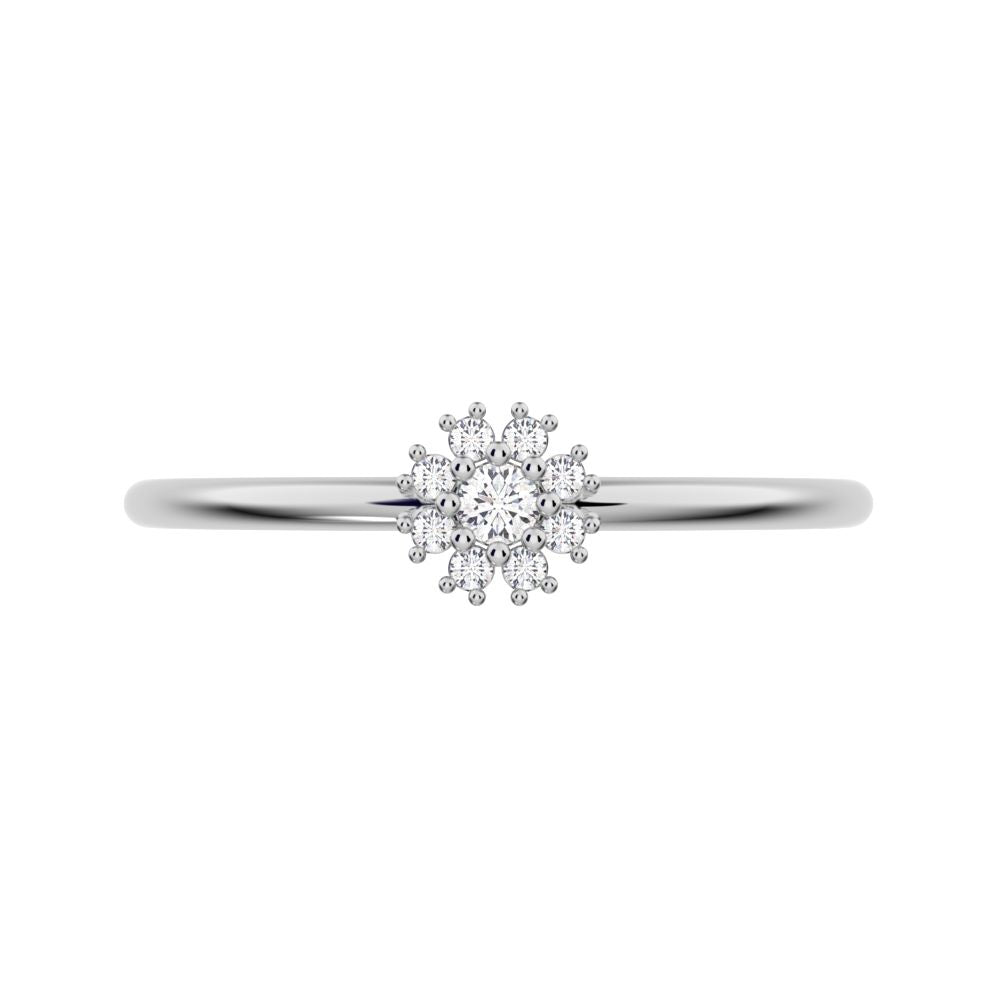 0.07 ct Round Cut Moissanite dainty Minimalist halo star cluster simple 14K / 18K Solid White Gold everyday ring