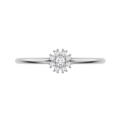 0.07 ct Round Cut Moissanite dainty Minimalist halo star cluster simple 14K / 18K Solid White Gold everyday ring