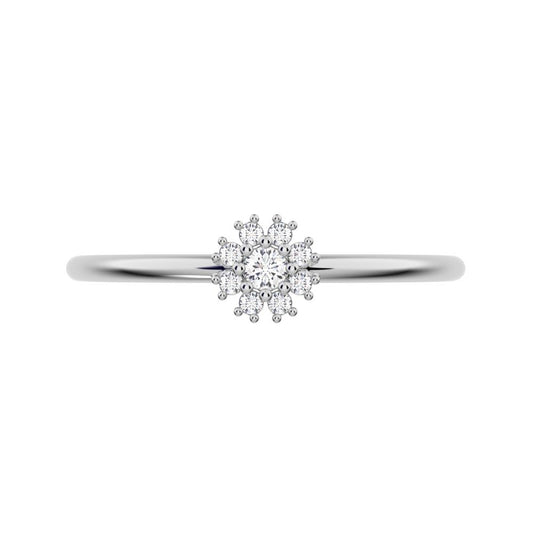 0.07 ct Round Cut Moissanite dainty Minimalist halo star cluster simple 14K / 18K Solid White Gold everyday ring