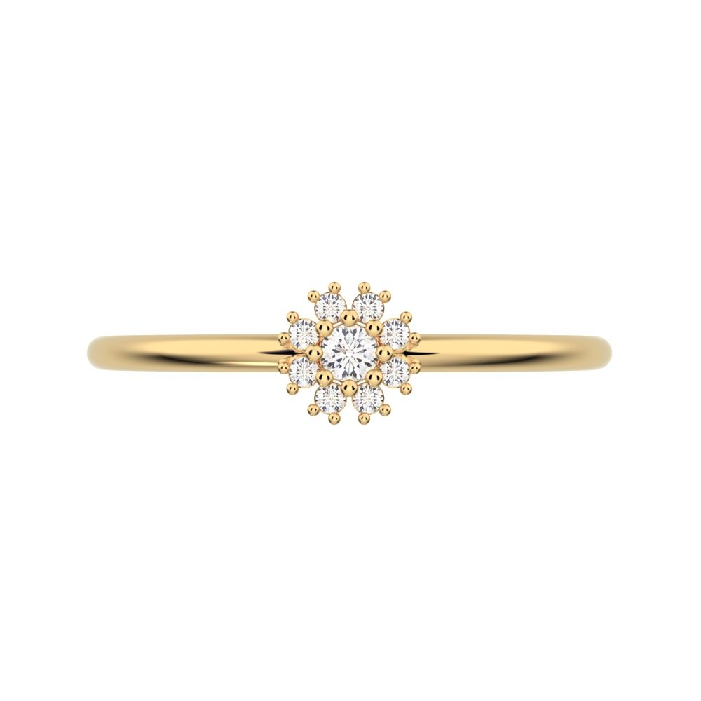 0.07 ct Round Cut Simulated Clear Diamond dainty Minimalist halo star cluster simple 14K / 18K Solid Yellow Gold everyday ring