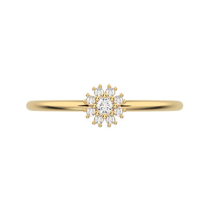 0.07 ct Round Cut Simulated Clear Diamond dainty Minimalist halo star cluster simple 14K / 18K Solid Yellow Gold everyday ring