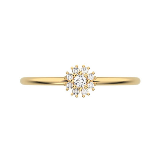 0.07 ct Round Cut Moissanite dainty Minimalist halo star cluster simple 14K / 18K Solid Yellow Gold everyday ring