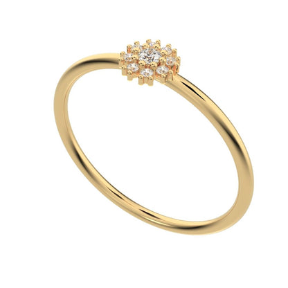 0.07 ct Round Cut Simulated Clear Diamond dainty Minimalist halo star cluster simple 14K / 18K Solid Yellow Gold everyday ring