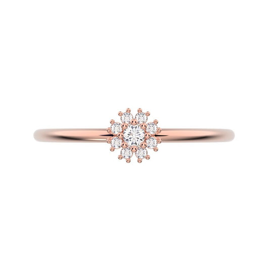 0.07 ct Round Cut Simulated Clear Diamond dainty Minimalist halo star cluster simple 14K / 18K Solid Rose Gold everyday ring