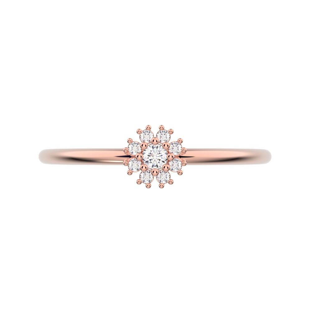 0.07 ct Round Cut Moissanite dainty Minimalist halo star cluster simple 14K / 18K Solid Rose Gold everyday ring