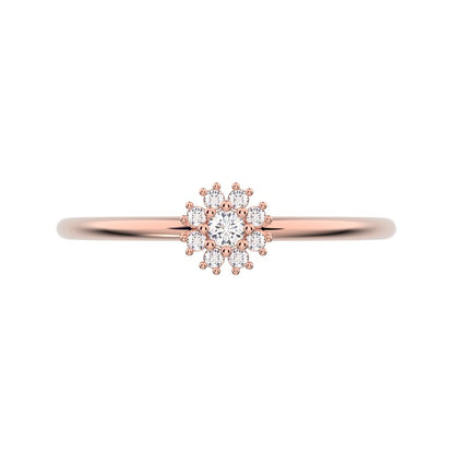 0.07 ct Round Cut Moissanite dainty Minimalist halo star cluster simple 14K / 18K Solid Rose Gold everyday ring