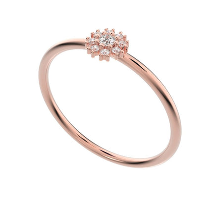 0.07 ct Round Cut Simulated Clear Diamond dainty Minimalist halo star cluster simple 14K / 18K Solid Rose Gold everyday ring