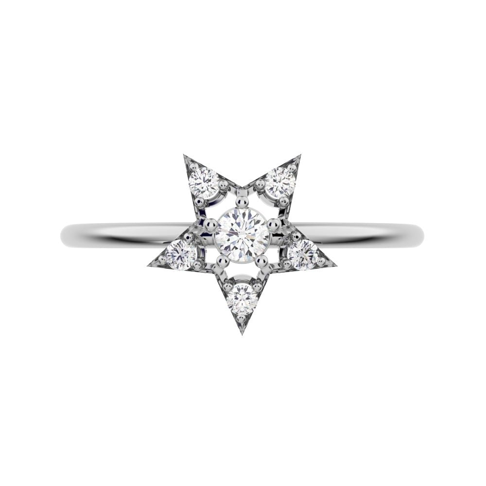 0.135 ct Round Cut Simulated Clear Diamond dainty Minimalist halo star snow flake cluster 14K / 18K Solid White Gold everyday ring