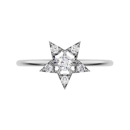 0.135 ct Round Cut Simulated Clear Diamond dainty Minimalist halo star snow flake cluster 14K / 18K Solid White Gold everyday ring