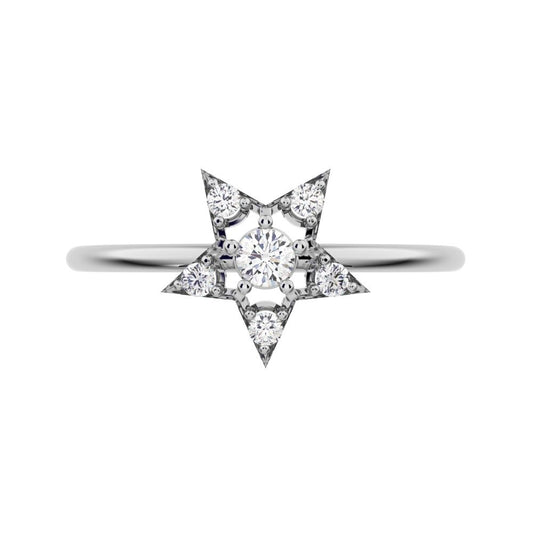 0.135 ct Round Cut Moissanite dainty Minimalist halo star snow flake cluster 14K / 18K Solid White Gold everyday ring