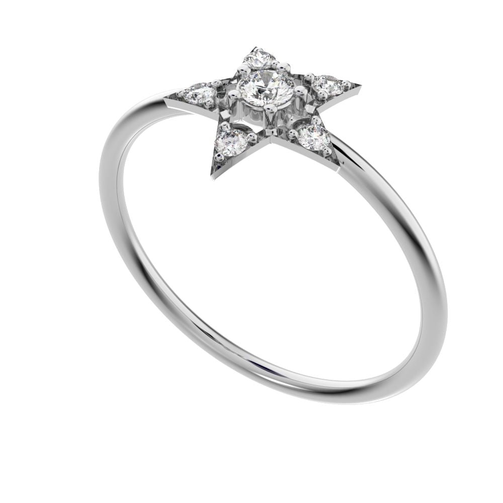 0.135 ct Round Cut Simulated Clear Diamond dainty Minimalist halo star snow flake cluster 14K / 18K Solid White Gold everyday ring