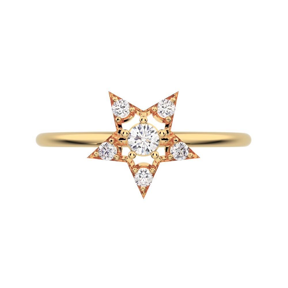 0.135 ct Round Cut Simulated Clear Diamond dainty Minimalist halo star snow flake cluster 14K / 18K Solid Yellow Gold everyday ring