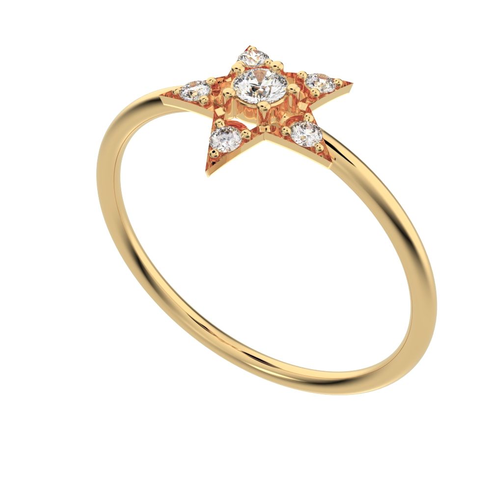 0.135 ct Round Cut Simulated Clear Diamond dainty Minimalist halo star snow flake cluster 14K / 18K Solid Yellow Gold everyday ring