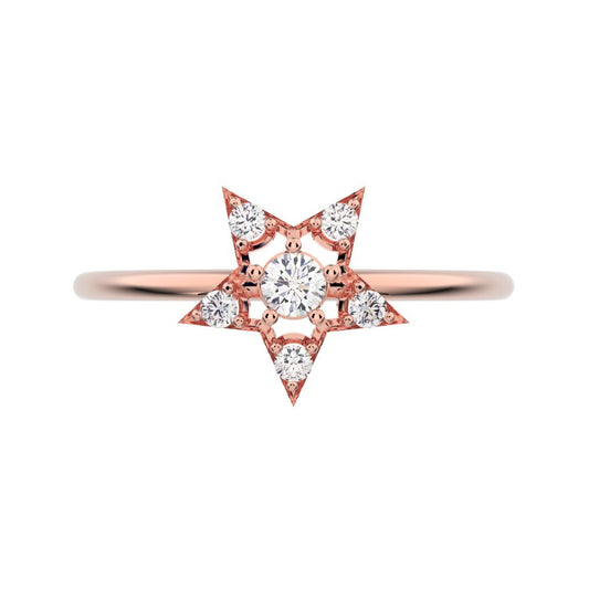0.135 ct Round Cut Moissanite dainty Minimalist halo star snow flake cluster 14K / 18K Solid Rose Gold everyday ring