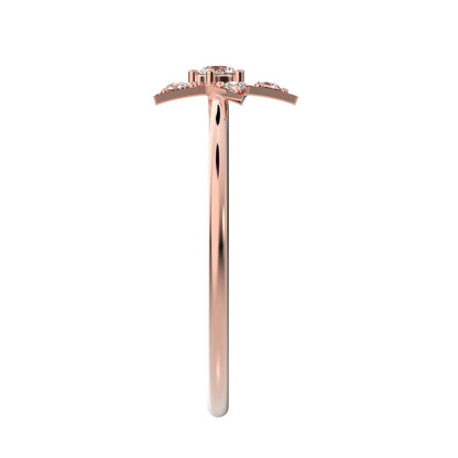 0.135 ct Round Cut Moissanite dainty Minimalist halo star snow flake cluster 14K / 18K Solid Rose Gold everyday ring
