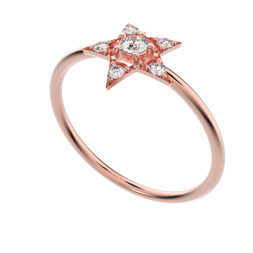 0.135 ct Round Cut Moissanite dainty Minimalist halo star snow flake cluster 14K / 18K Solid Rose Gold everyday ring