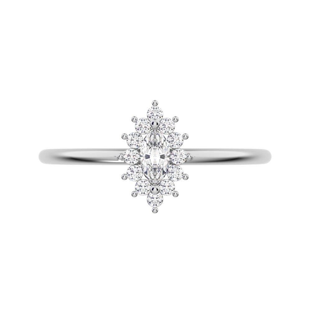 0.26 ct Marquise Cut Simulated Clear Diamond dainty Minimalist halo star cluster light 14K / 18K Solid White Gold everyday ring