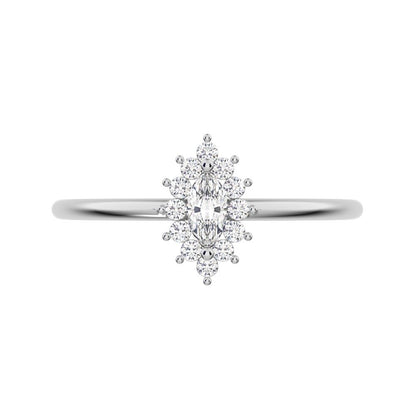 0.26 ct Marquise Cut Simulated Clear Diamond dainty Minimalist halo star cluster light 14K / 18K Solid White Gold everyday ring