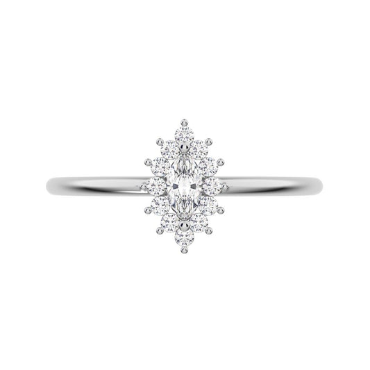 0.26 ct Marquise Cut Simulated Clear Diamond dainty Minimalist halo star cluster light 14K / 18K Solid White Gold everyday ring