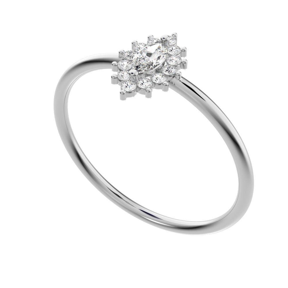 0.26 ct Marquise Cut Simulated Clear Diamond dainty Minimalist halo star cluster light 14K / 18K Solid White Gold everyday ring