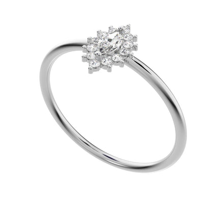 0.26 ct Marquise Cut Simulated Clear Diamond dainty Minimalist halo star cluster light 14K / 18K Solid White Gold everyday ring