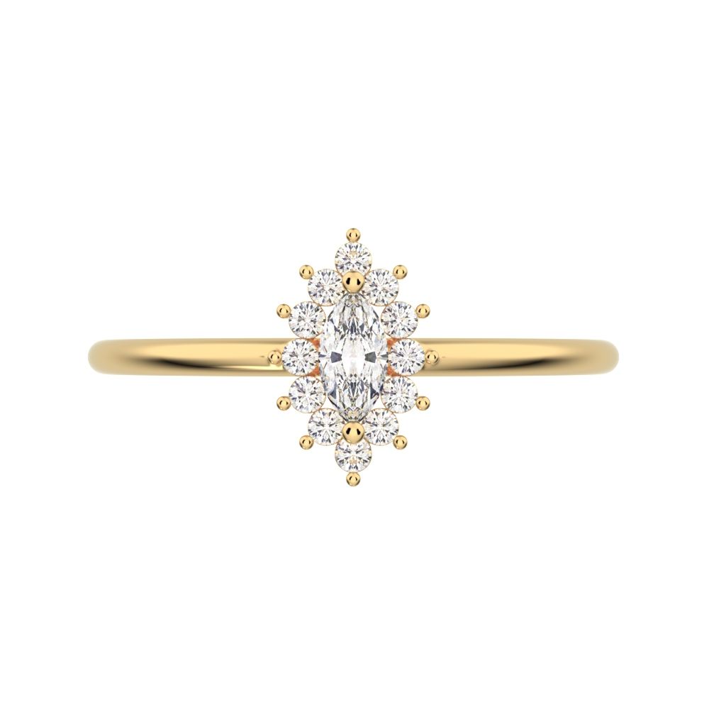 0.26 ct Marquise Cut Simulated Clear Diamond dainty Minimalist halo star cluster light 14K / 18K Solid Yellow Gold everyday ring