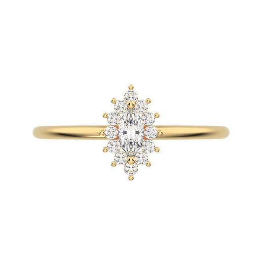 0.26 ct Marquise Cut Simulated Clear Diamond dainty Minimalist halo star cluster light 14K / 18K Solid Yellow Gold everyday ring