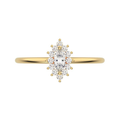 0.26 ct Marquise Cut Moissanite dainty Minimalist halo star cluster light 14K / 18K Solid Yellow Gold everyday ring