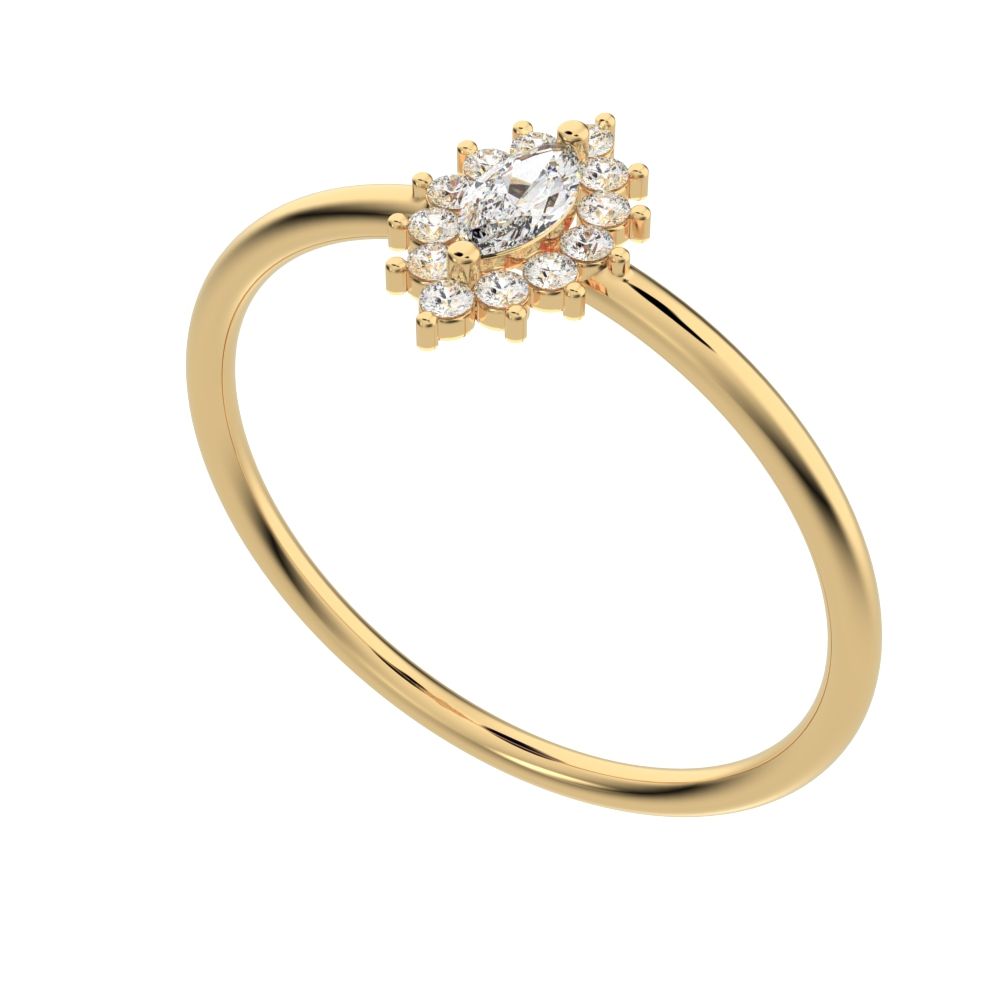 0.26 ct Marquise Cut Moissanite dainty Minimalist halo star cluster light 14K / 18K Solid Yellow Gold everyday ring