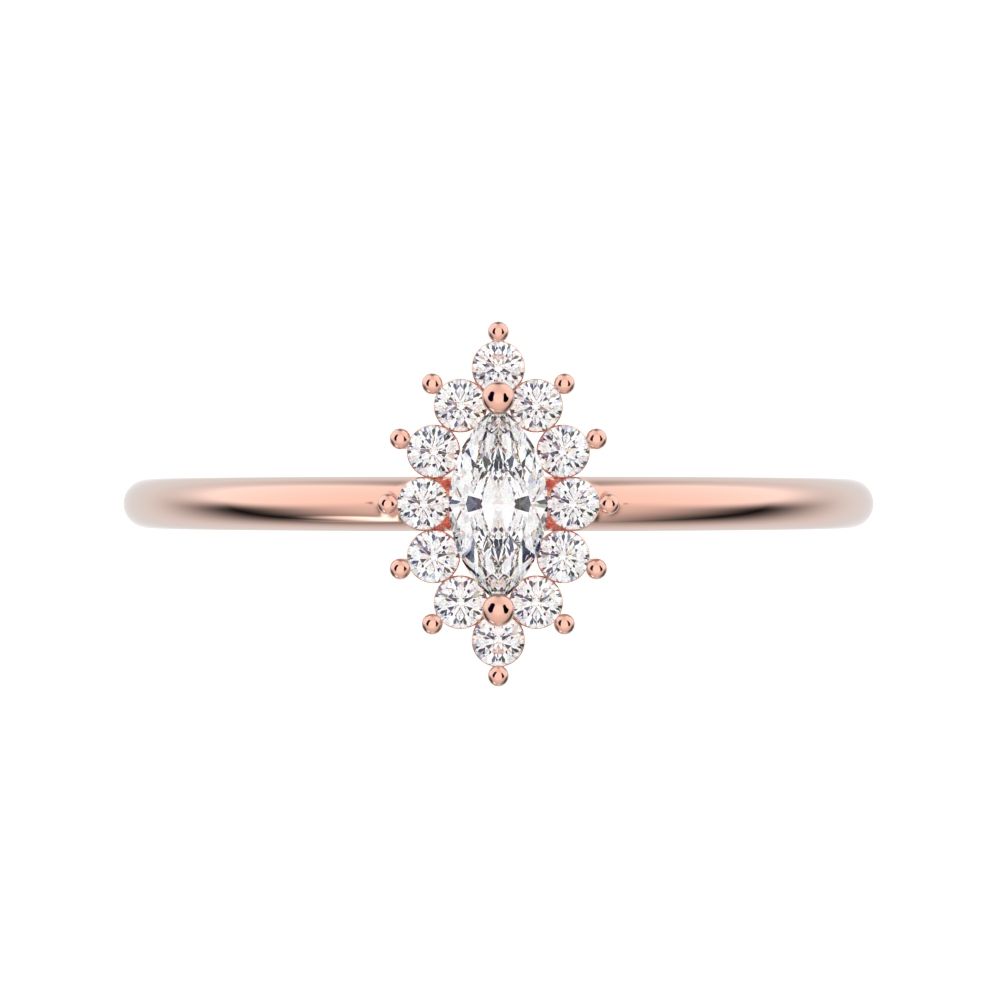 0.26 ct Marquise Cut Moissanite dainty Minimalist halo star cluster light 14K / 18K Solid Rose Gold everyday ring