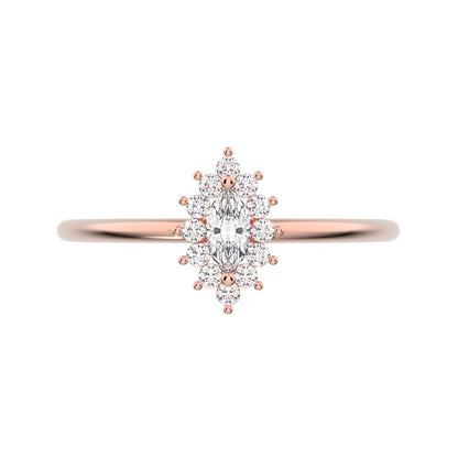 0.26 ct Marquise Cut Moissanite dainty Minimalist halo star cluster light 14K / 18K Solid Rose Gold everyday ring