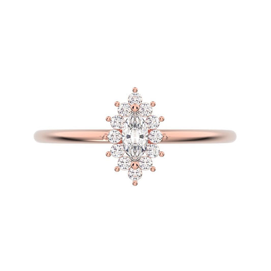 0.26 ct Marquise Cut Moissanite dainty Minimalist halo star cluster light 14K / 18K Solid Rose Gold everyday ring