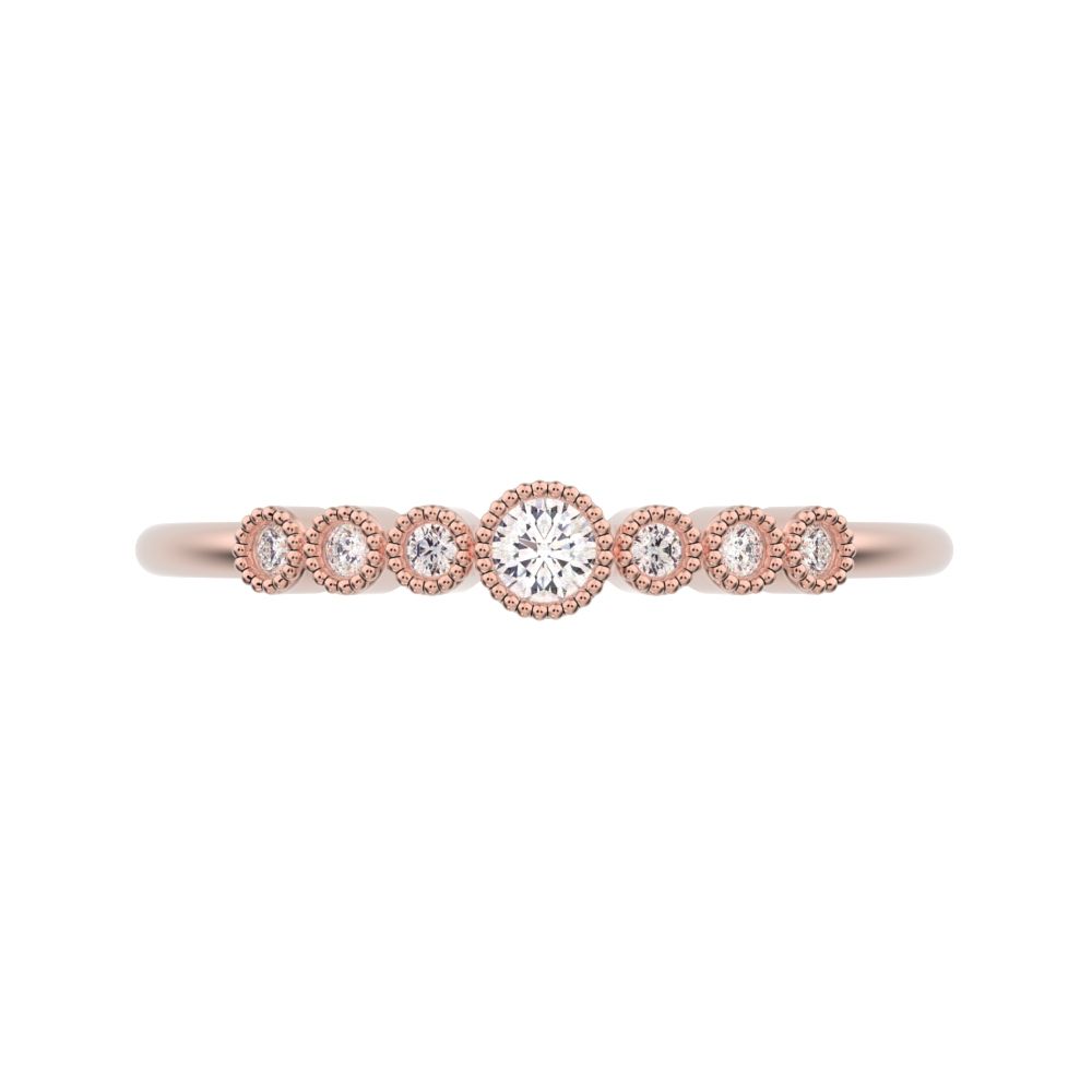 0.085 ct Round Cut Simulated Clear Diamond dainty halo Minimalist solitaire with accents milgrain 14K / 18K Solid Rose Gold everyday ring