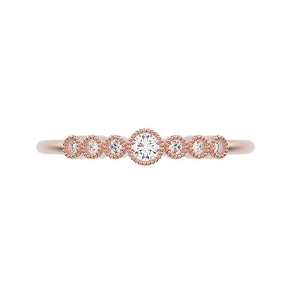 0.085 ct Round Cut Simulated Clear Diamond dainty halo Minimalist solitaire with accents milgrain 14K / 18K Solid Rose Gold everyday ring