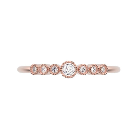 0.085 ct Round Cut Moissanite dainty halo Minimalist solitaire with accents bezel milgrain 14K / 18K Solid Rose Gold everyday ring