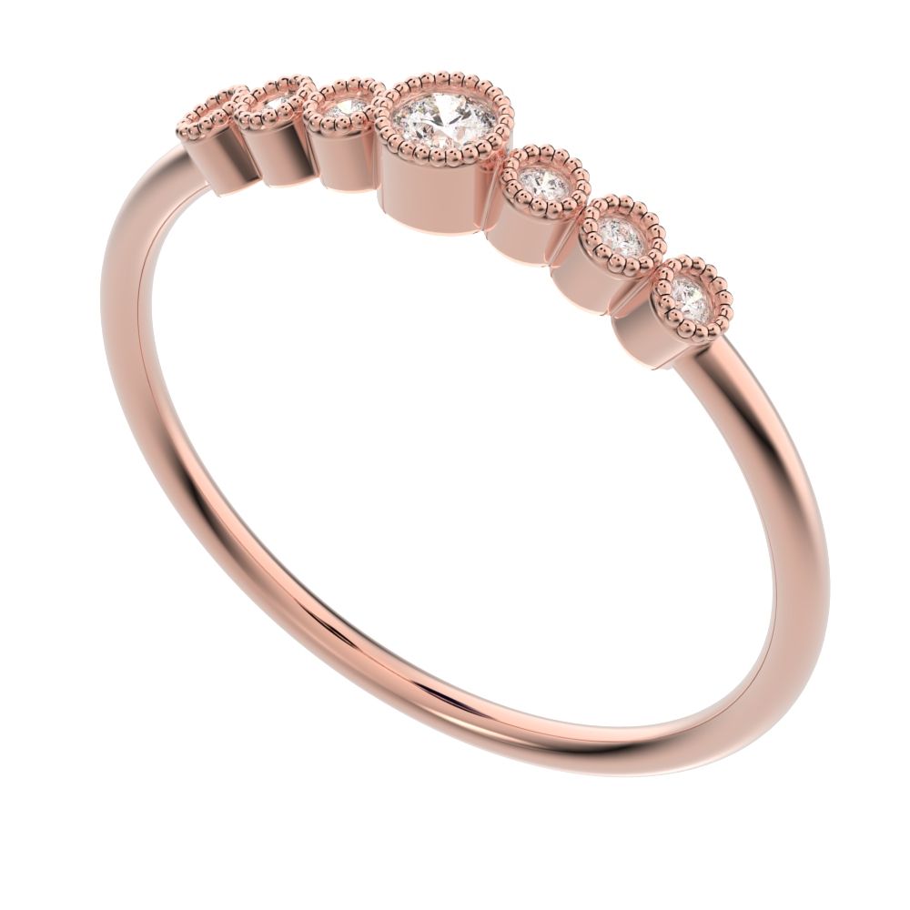 0.085 ct Round Cut Moissanite dainty halo Minimalist solitaire with accents bezel milgrain 14K / 18K Solid Rose Gold everyday ring