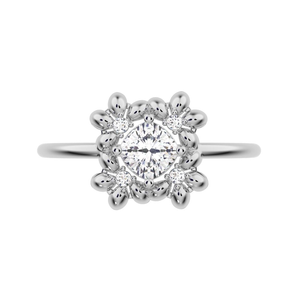 0.43 ct Cushion Cut Simulated Clear Diamond dainty Minimalist halo star cluster heart 14K / 18K Solid White Gold everyday ring