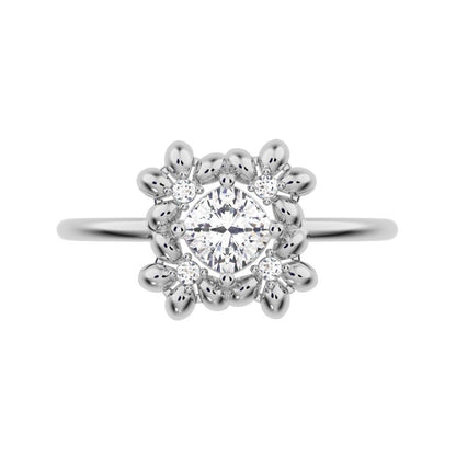 0.43 ct Cushion Cut Simulated Clear Diamond dainty Minimalist halo star cluster heart 14K / 18K Solid White Gold everyday ring