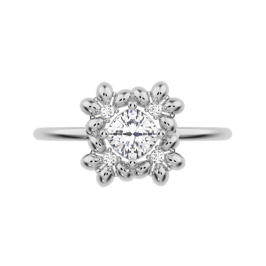 0.43 ct Cushion Cut Moissanite dainty Minimalist halo star cluster heart 14K / 18K Solid White Gold everyday ring