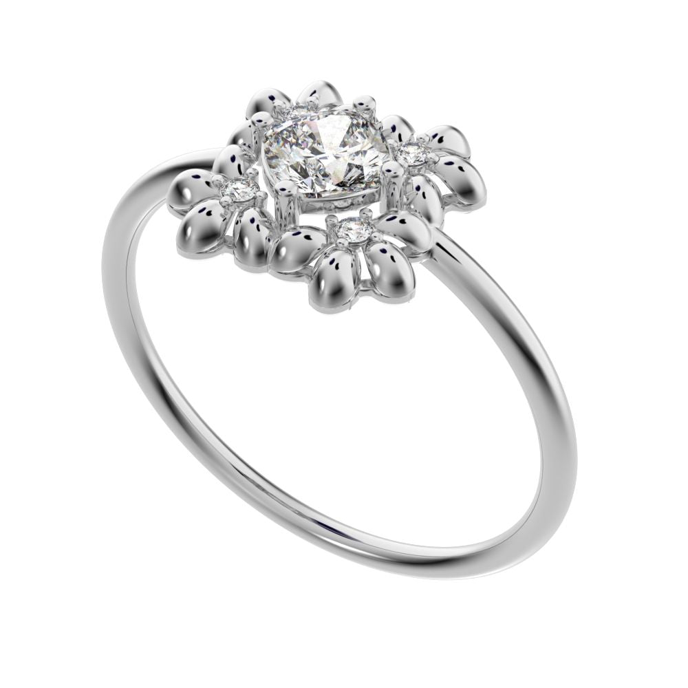 0.43 ct Cushion Cut Simulated Clear Diamond dainty Minimalist halo star cluster heart 14K / 18K Solid White Gold everyday ring