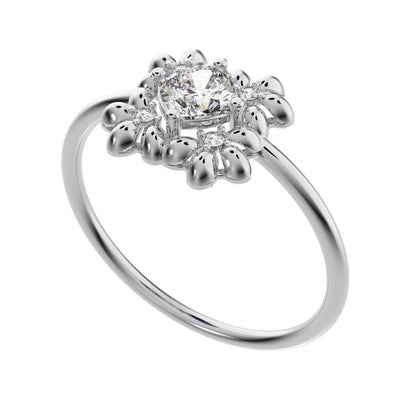 0.43 ct Cushion Cut Simulated Clear Diamond dainty Minimalist halo star cluster heart 14K / 18K Solid White Gold everyday ring