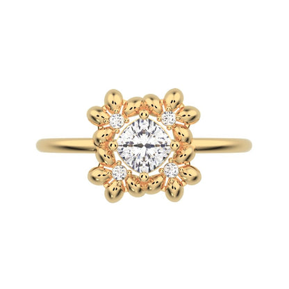 0.43 ct Cushion Cut Simulated Clear Diamond dainty Minimalist halo star cluster heart 14K / 18K Solid Yellow Gold everyday ring