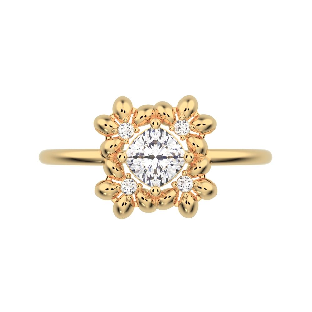0.43 ct Cushion Cut Moissanite dainty Minimalist halo star cluster heart 14K / 18K Solid Yellow Gold everyday ring