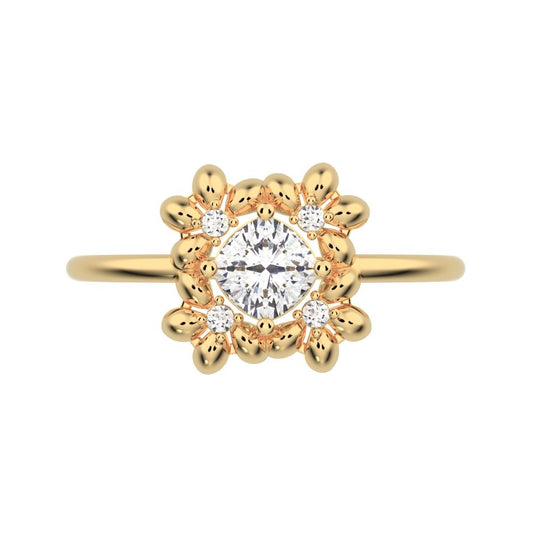 0.43 ct Cushion Cut Moissanite dainty Minimalist halo star cluster heart 14K / 18K Solid Yellow Gold everyday ring