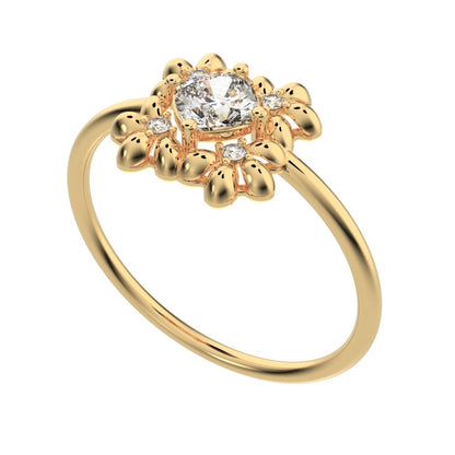 0.43 ct Cushion Cut Simulated Clear Diamond dainty Minimalist halo star cluster heart 14K / 18K Solid Yellow Gold everyday ring