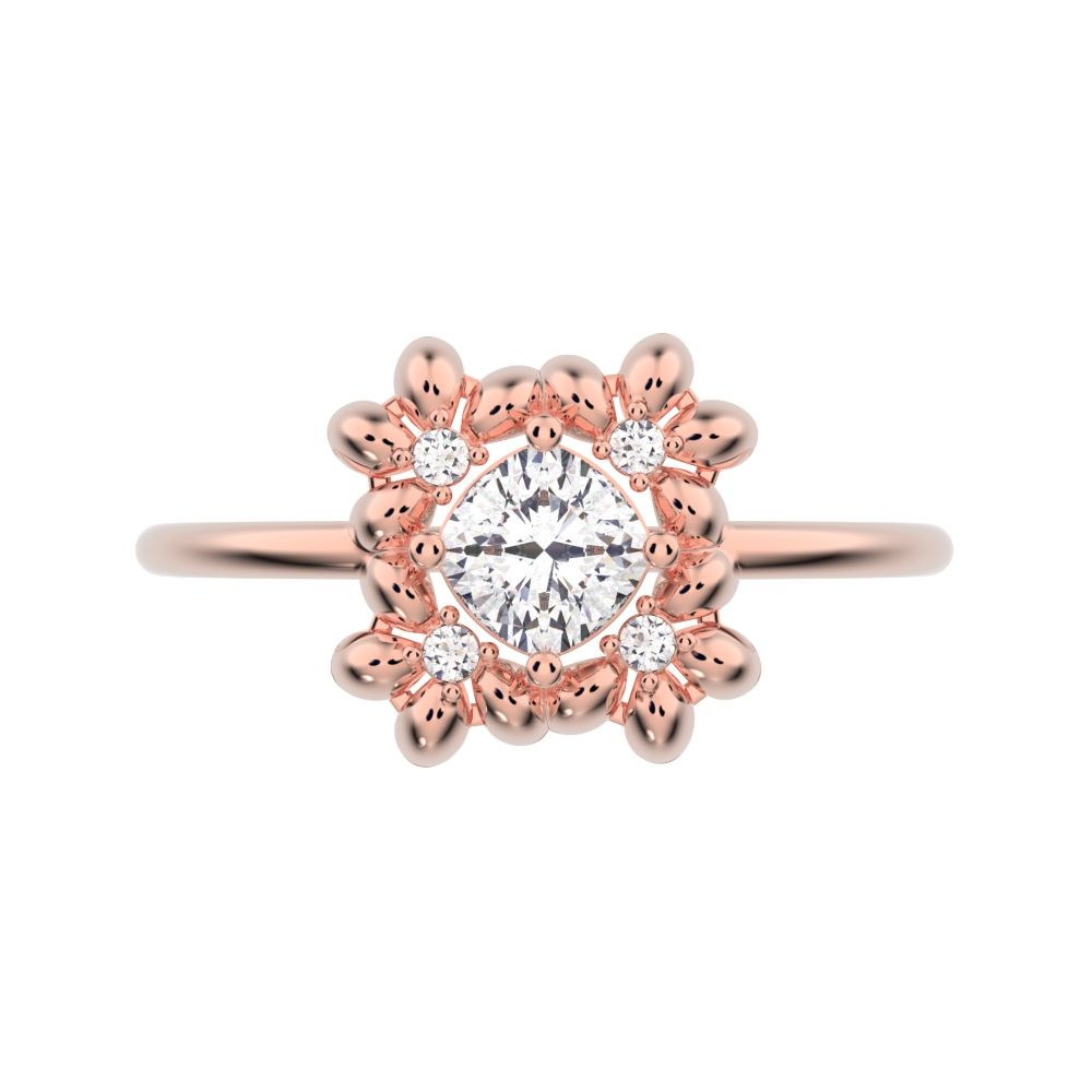 0.43 ct Cushion Cut Simulated Clear Diamond dainty Minimalist halo star cluster heart 14K / 18K Solid Rose Gold everyday ring