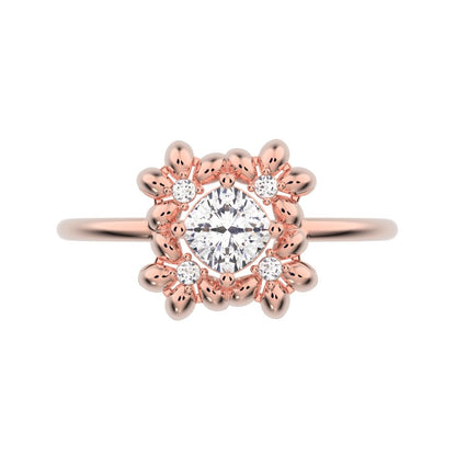 0.43 ct Cushion Cut Moissanite dainty Minimalist halo star cluster heart 14K / 18K Solid Rose Gold everyday ring