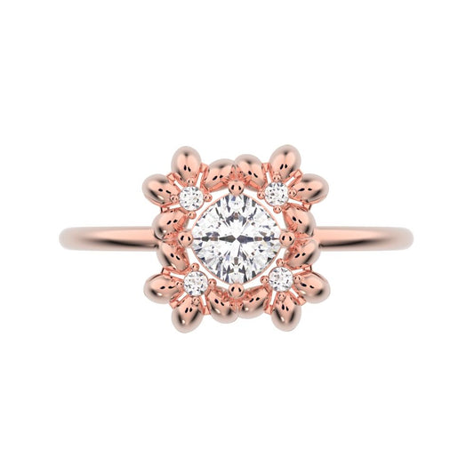 0.43 ct Cushion Cut Moissanite dainty Minimalist halo star cluster heart 14K / 18K Solid Rose Gold everyday ring